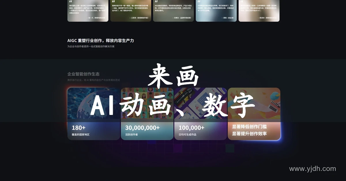 来画官网页面,展示AI动画与数字人视频