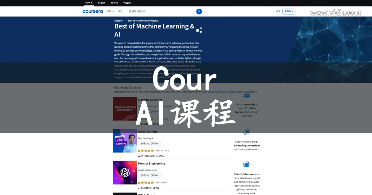 Coursera官网AI课程合集首页截图