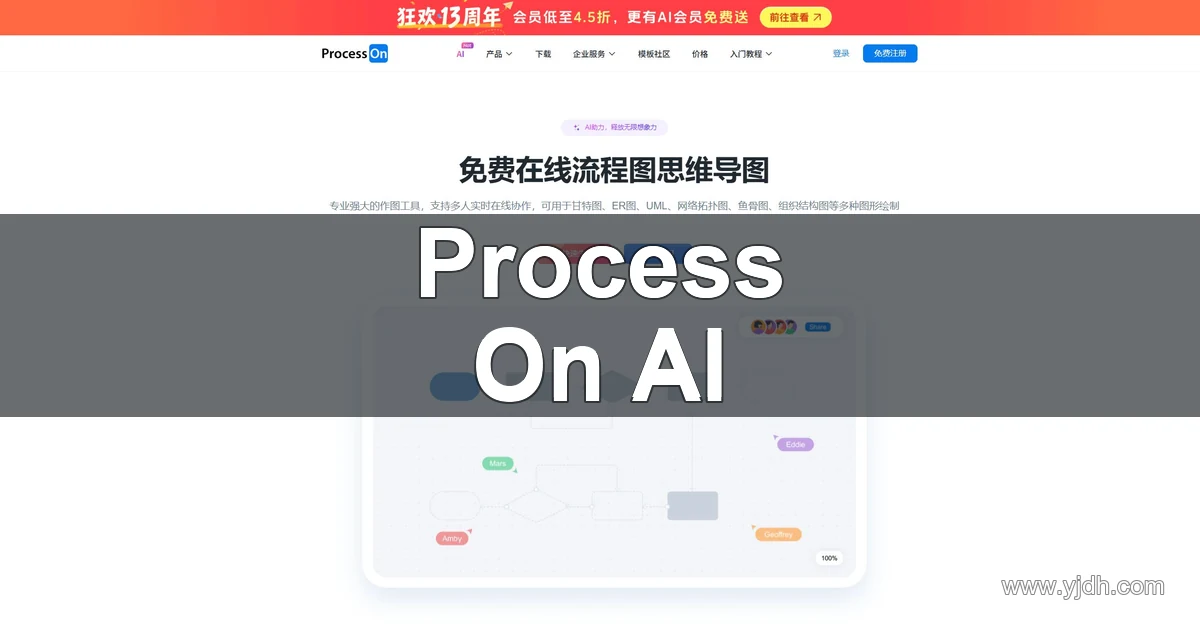 ProcessOn 在线流程图和思维导图官网首页，用于了解图形绘制与协作入口