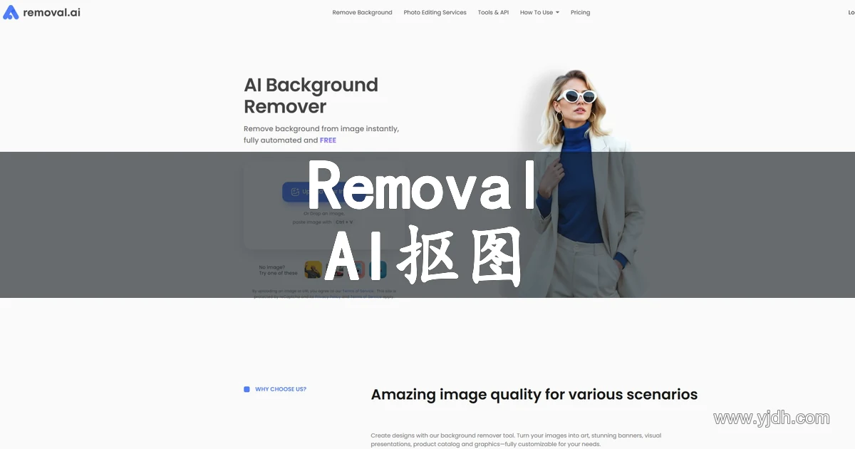 Removal官网首页,展示AI图片背景移除与透明背景处理功能