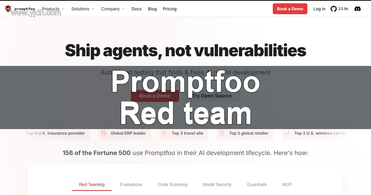 Promptfoo Ship agents, not vulnerabilities页面截图
