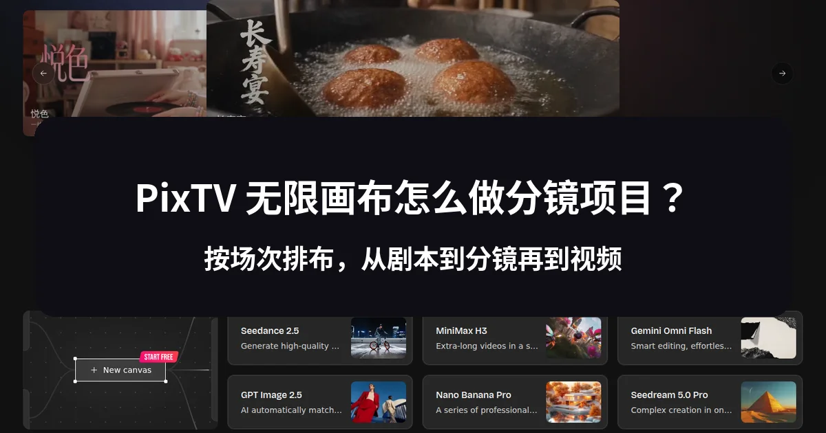 PixTV 无限画布怎么做分镜项目？按场次排布，从剧本到分镜再到视频