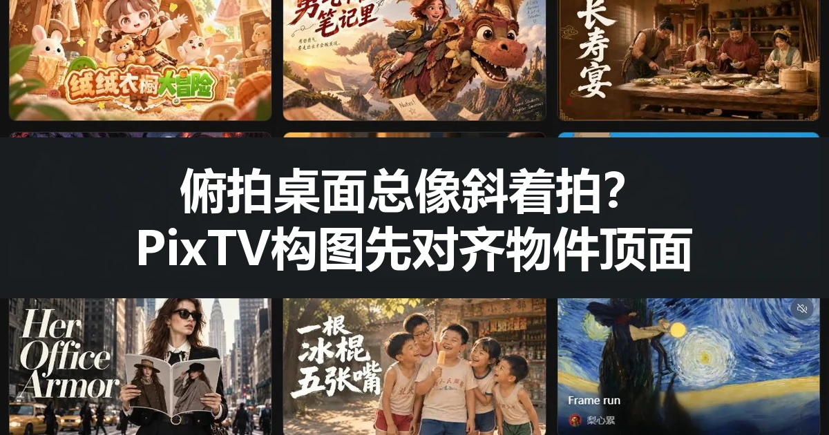 俯拍桌面总像斜着拍？PixTV构图先对齐物件顶面